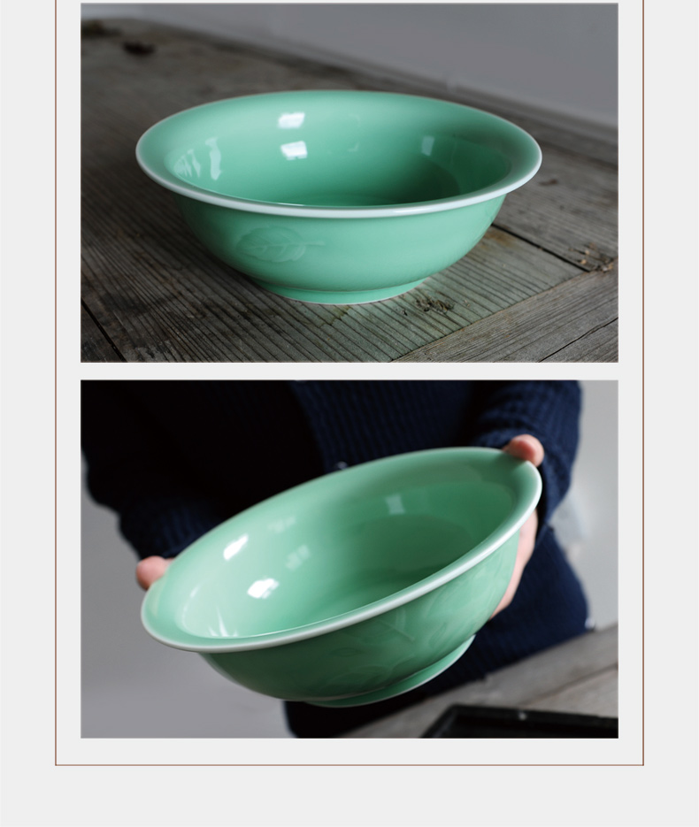 Oujiang longquan celadon soup basin home large soup bowl with cover 9 inch pan household ceramics rainbow such use boiled fish bowl