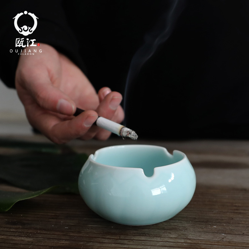 Oujiang longquan celadon contracted element with hole ceramic ashtray ashtray home office tea gift furnishing articles