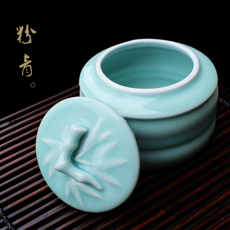 Oujiang longquan celadon caddy fixings Chinese ceramic POTS melon and fruit snacks pot seasoning as cans creative bamboo storage tanks