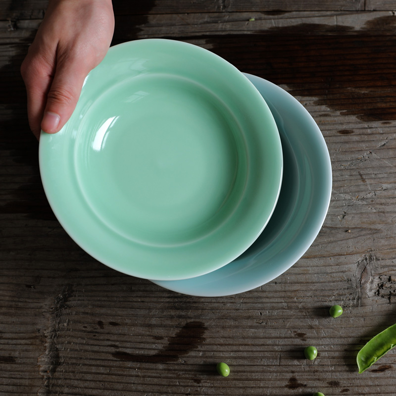 Oujiang longquan celadon dish plate tableware eight inches moon plate series ceramic household deep dish soup plate round plates