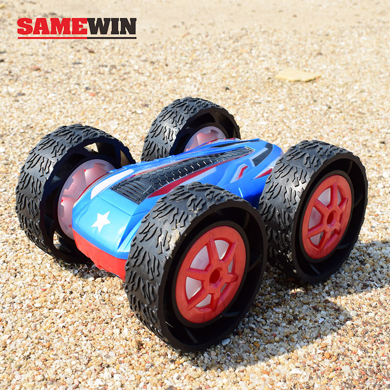 2 4G bifacial high speed four-drive remote control hero flying car cross-country climbing stunt flip-bucket bounce jumping car children's toys