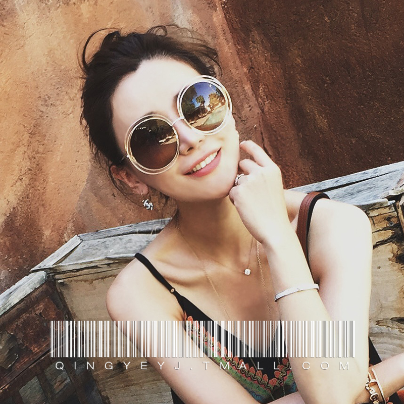 Round oversized frame sunglasses female tennis red stars with large face slim large round frame glasses retro tea colour sunglasses