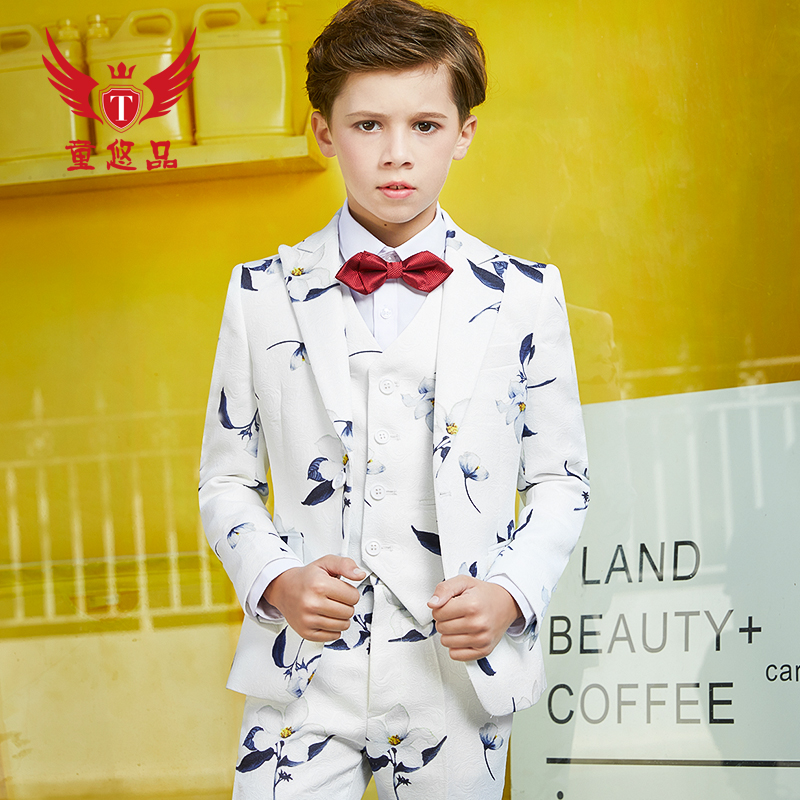 Children's Dress Boys' Suit Suit Wedding Show Performance Suit English Style Print Handsome Small Suit Fall/Winter