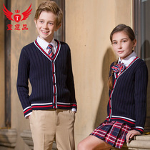 Childrens knitted cardigan school uniform set primary school students perform cotton sweaters