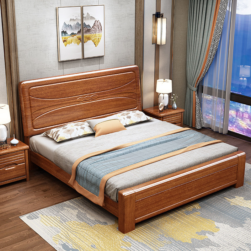 Hupeach Wood Solid Wood Bed Double Bed 1 81 5 m Hyundai Chinese Economy Type of storage Air pressure main sleeper Wedding bed