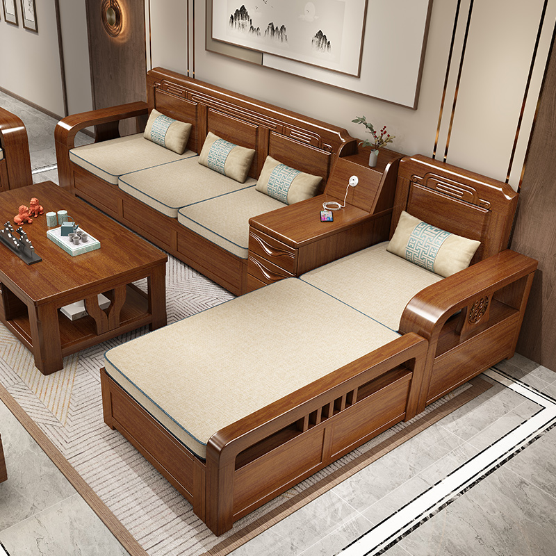 Gold silk walnut solid wood sofa carved modern Chinese living room corner imperial concubine winter and summer dual-use high box storage
