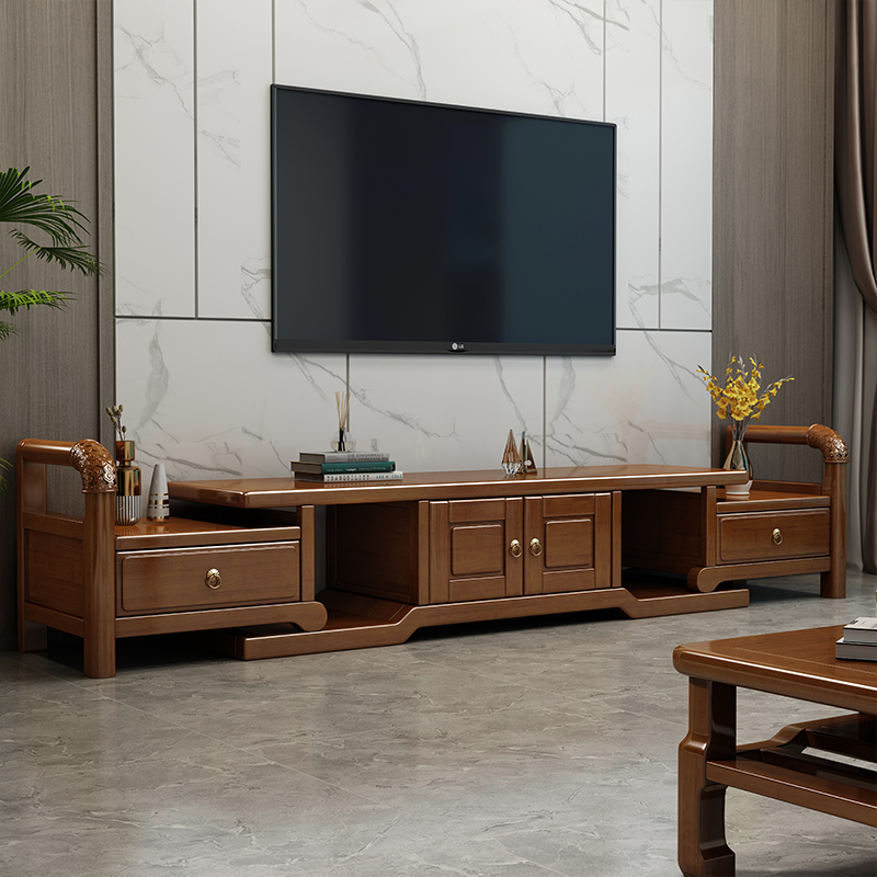 Chinese style modern solid wood TV cabinet simple small apartment simple living room retractable floor cabinet low cabinet wooden economy type