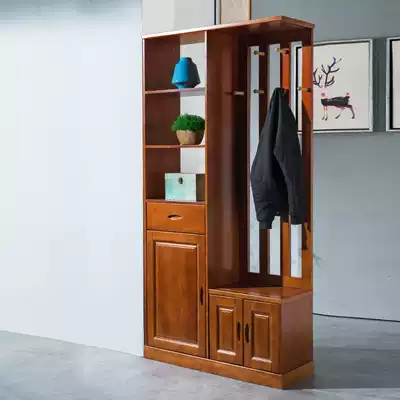 Chinese style solid wood porch cabinet living room entrance hall cabinet partition decoration shoe cabinet hanging clothes integrated screen Cabinet