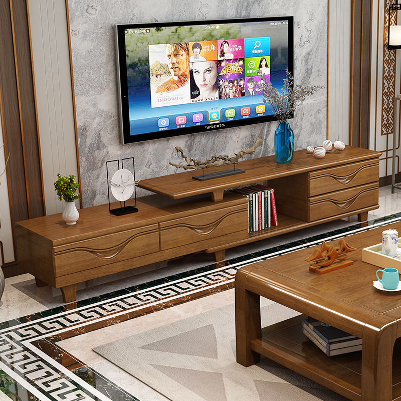 Chinese style solid wood floor cabinet TV cabinet simple size apartment Chinese style pull telescopic combination cabinet living room furniture