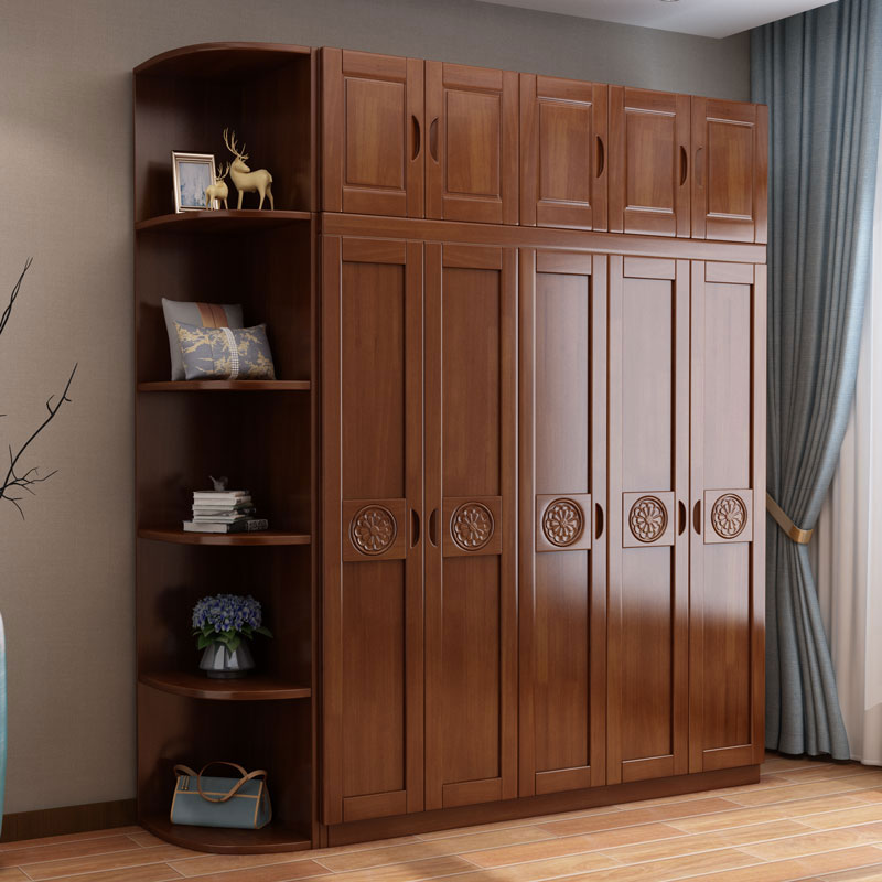 Chinese solid wood wardrobe pair open door modern minimalist home bedroom closet Flat Open Storage Wardrobe Plus Top Cabinet Side Cabinet