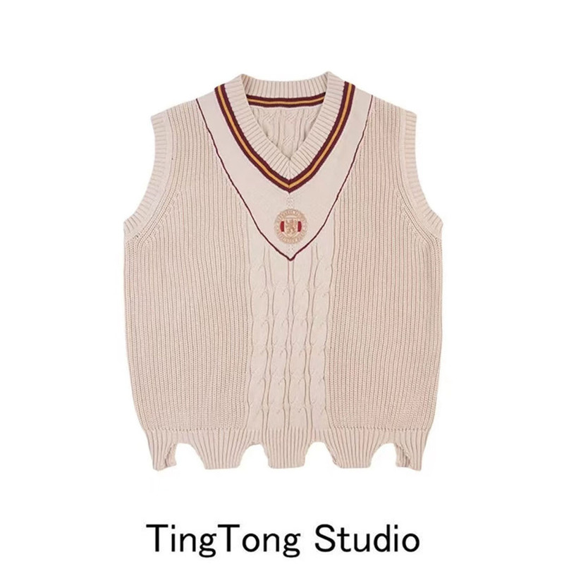 Harry Potter Collaboration Embroidered V-Neck Knitted Vest for Women, New Autumn and Winter Korean Style Loose Layered Sweater Vest Harry Potter Collaboration Embroidered V-Neck Knitted Vest for Women, New Autumn and Winter Korean Style Loose Layered Sweater Vest