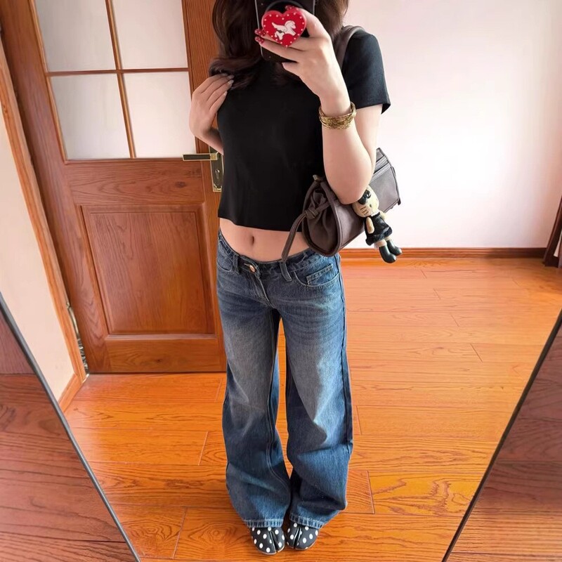 Plus-Size American Retro Low-Waist Wide-Leg Jeans for Women, New Summer Style, Loose, Casual, Slimming, Versatile Straight-Leg Pants