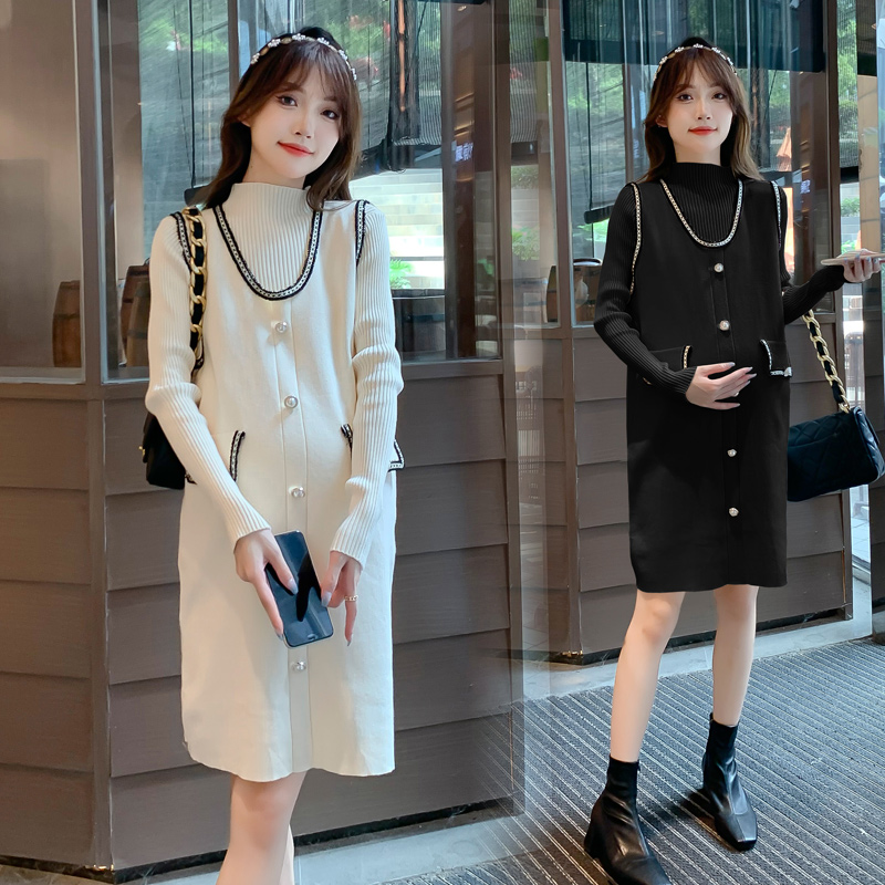 Pregnant Woman Fashion Suit Autumn Winter New Knit Medium Long Loose Slim 100 Hitch Sweet And Boomer Two Sets Dress Dress-Taobao