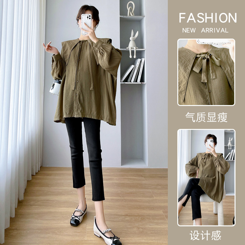 Pregnancy Woman Dress Spring Fall New Fashion Boomer Outside Wearing Blouse Big Code Loose Veil Navy Collar Long-sleeved Shirt Woman-Taobao