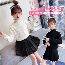 Girls autumn and winter clothes plus jacket 2022 new gas children lace tall collar fashion and thicken coat