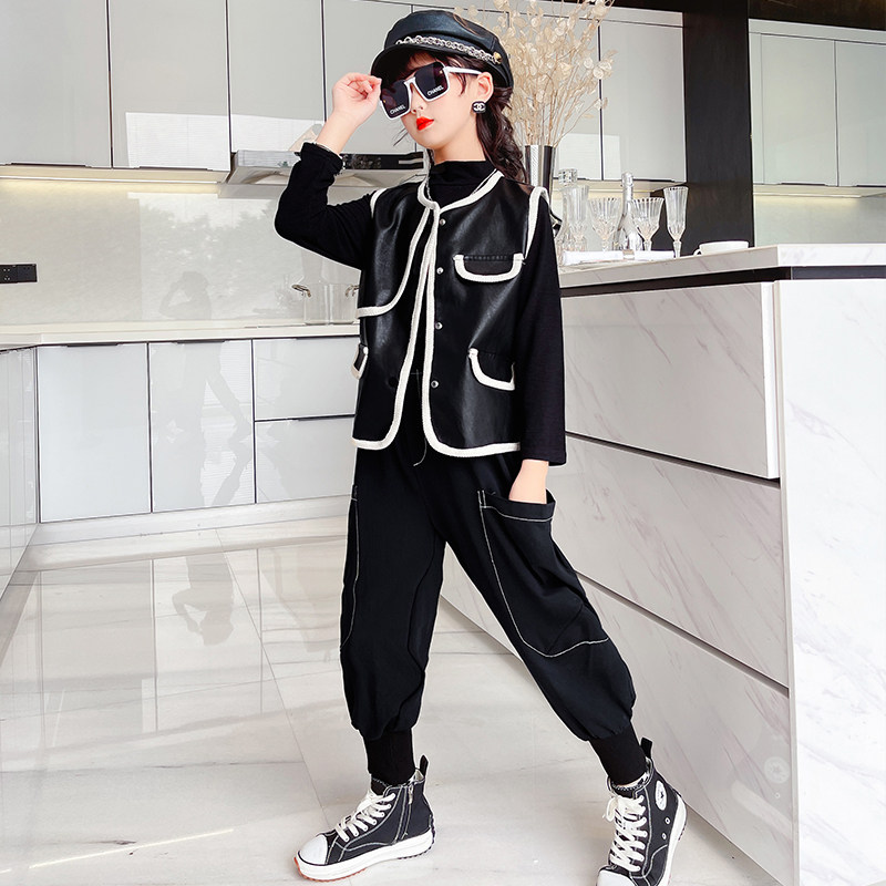 Girls' autumn clothes 2022 new trendy suits for big children fashion 8 foreign style fried street 9 children's spring and autumn three-piece suit 10 years old