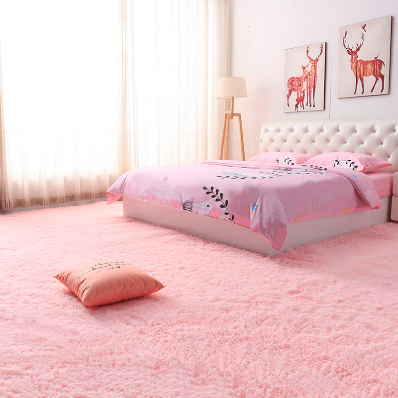 Pink long-haired carpet bedroom full of cute net red decoration machine washable Japanese-style simple solid color bedside floor mat