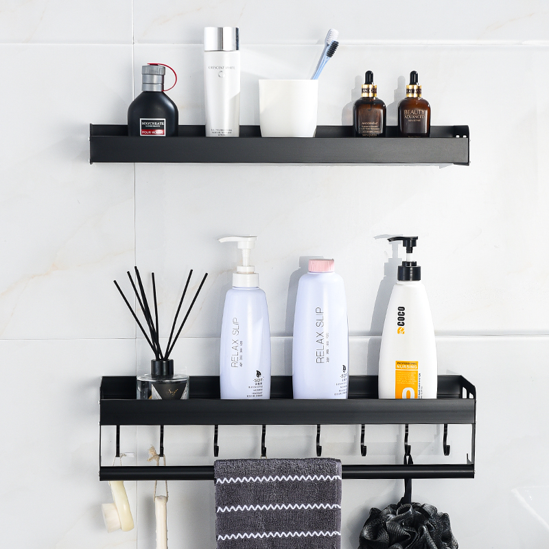 Space Aluminum Makeup Room Shelve Towel Rack Hanging Rod Single Double Layer Free of perforated Bathrooms Bathroom Makeup room Containing Shelf Wall-mounted