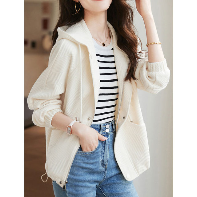 Versatile textured hooded jacket for women 2023 spring and autumn new casual jacket sports style loose cardigan top for women