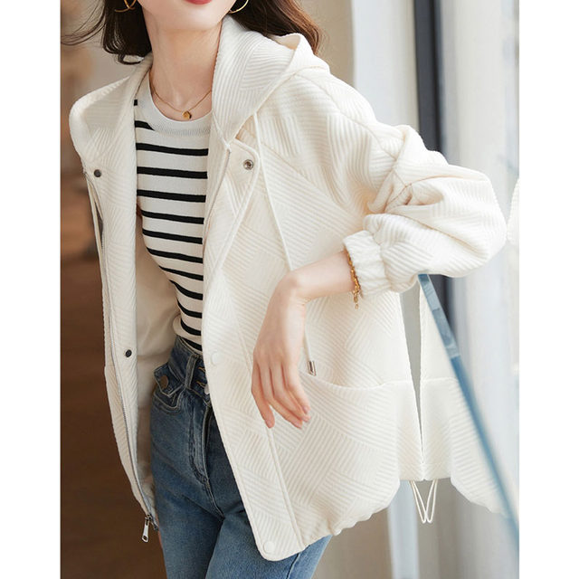 Versatile textured hooded jacket for women 2023 spring and autumn new casual jacket sports style loose cardigan top for women