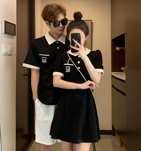 Летняя парная одежда для влюбленных, платье, брендовая юбка, изысканный стиль, короткий рукав, французский стиль, в стиле Шанель