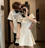 Летняя парная одежда для влюбленных, платье, брендовая юбка, изысканный стиль, короткий рукав, французский стиль, в стиле Шанель