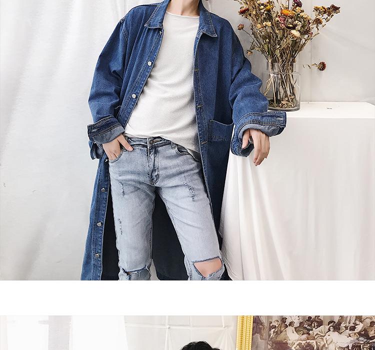 Áo khoác châu Âu 2018 retro denim áo gió nam dài đến đầu gối áo mưa đơn giản áo gió 2 mặt