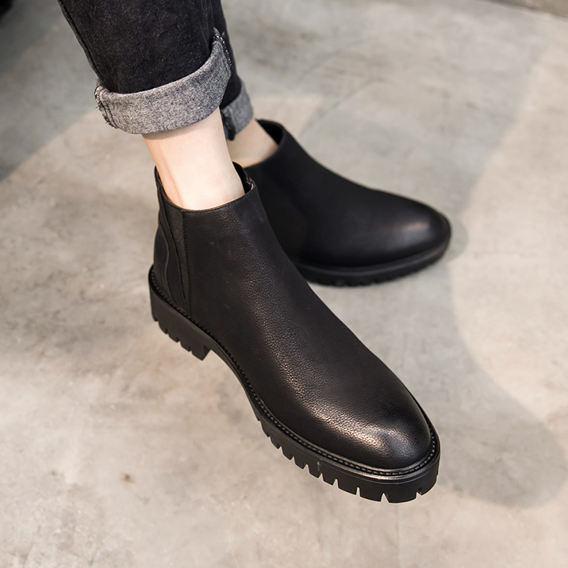 Martin boots Men's Inn sleeves High-cylinder men's shoes Leisure short boots Korean version of the shoe Chelsea boot Heightening Leather Boots Man