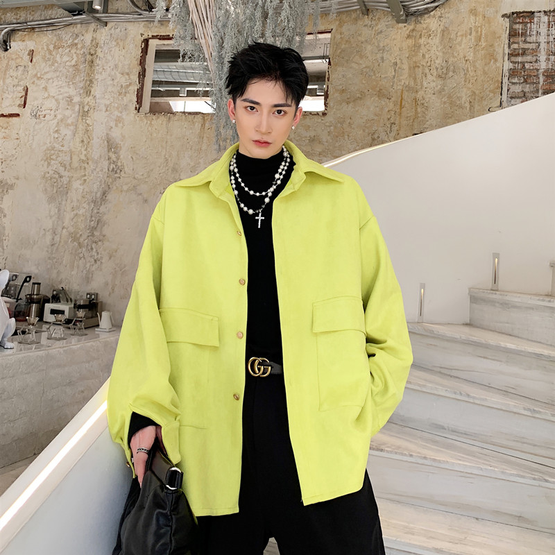 Japanese tooling jacket men's autumn Korean version trend loose casual jacket hair stylist bright color simple men's trend