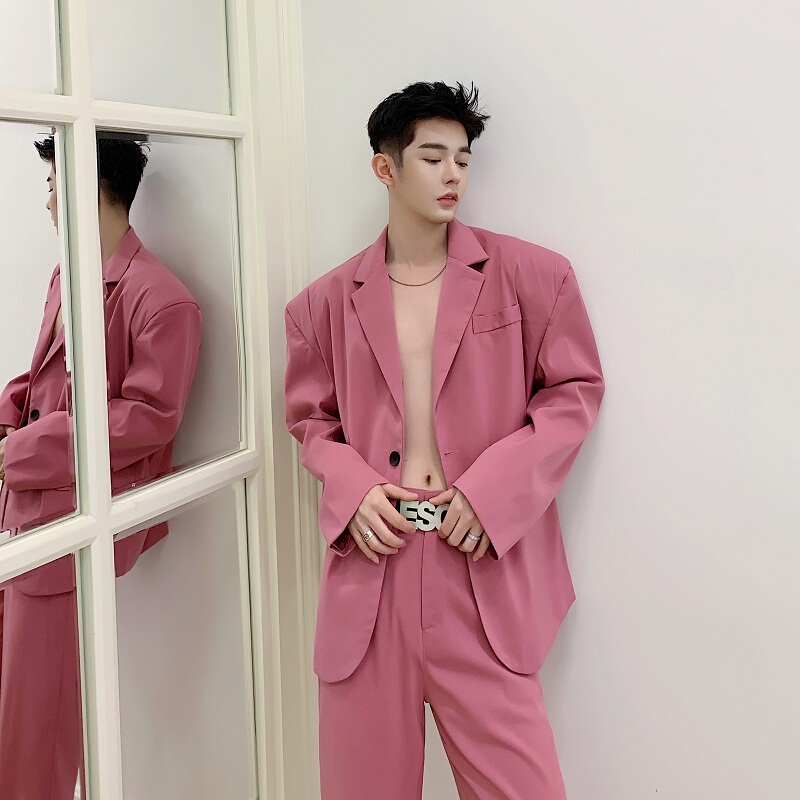 2025 Spring and Autumn New Pink British Style Blazer for Men, Retro Personality, Loose, Fashionable, Casual Small Suit for Men