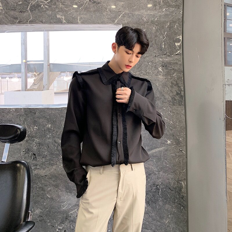 Early spring original design tassel decoration shirt male retro court gentleman long-sleeved shirt Harajuku hair stylist top