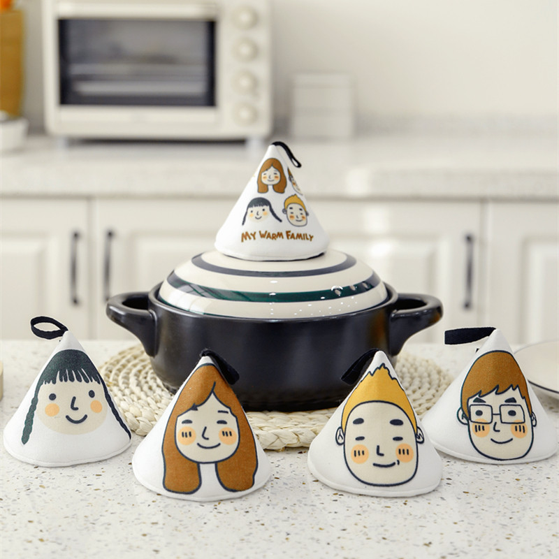 Anti-scalding slippery pot cap handle heat insulation kitchen Japanese-style triangle gloves high temperature resistant enamel pot cover heat-proof fabric artifact