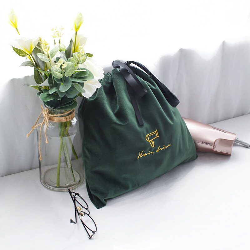 MZao Nordic INS hair dryer storage bag portable storage homestay velvet fabric solid color embroidery travel hotel