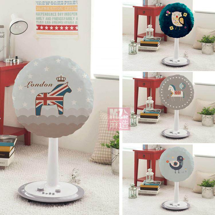 Hemp-made Korean style cartoon fabric electric fan shield dust cover for home floor fan fan hood subtable fan cover