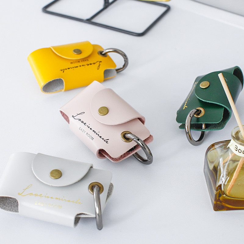 MZao minimalist leather key bag PU leather car key containing handmade retro key bag ring buckle containing bag