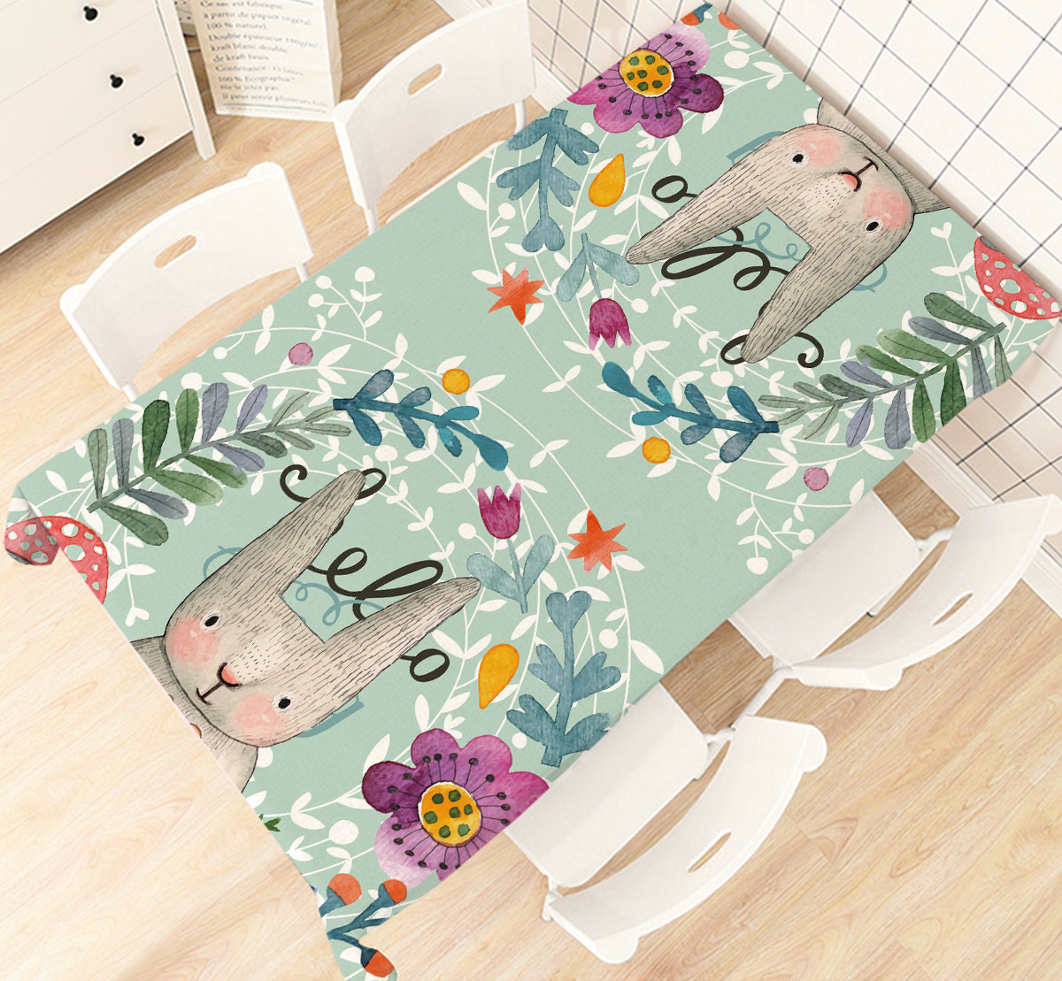 Hemp-made original small fresh dining table cloth waterproof cotton linen oil stain living room rabbit tea table cloth rectangular dining room