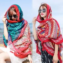Scarf holiday shawl spring and autumn new style silk scarf for women Korean style fashion printed mid-length scarf multi-functional beach towel