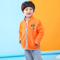 Small children fashion autumn and winter new boys plus velvet jacket bear childrens clothing Korean version of childrens warm cardigan fleece