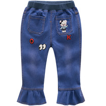 Childrens wear bear pants fashion spring and autumn new girls Bell pants wide leg pants jeans children Korean trousers