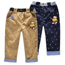 Childrens boy Spring and Autumn New Korean version of Bear boy boys trousers casual woven can roll edge boys baby pants childrens clothing