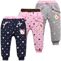 Baby cotton trousers new small children autumn and winter clothes Korean version of Bear girls thick cotton pants childrens closing pants