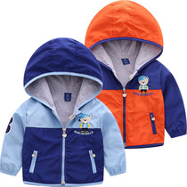 Fashion Spring and Autumn New Little Bear Boy Sweats Childrens Clothes Spring and Autumn Hooded Double Warm Jacket Casual Jacket