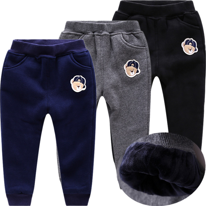 Clear Cabin Small Bear Autumn Winter Clothing New Pint Boy Plus Suede Thickened Trousers Children Spring Style Warm Pants Children Clothing Casual Pants