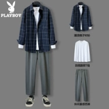 Playboy, летняя рубашка, комплект, трендовый лонгслив, в корейском стиле, 3 предмета, короткий рукав