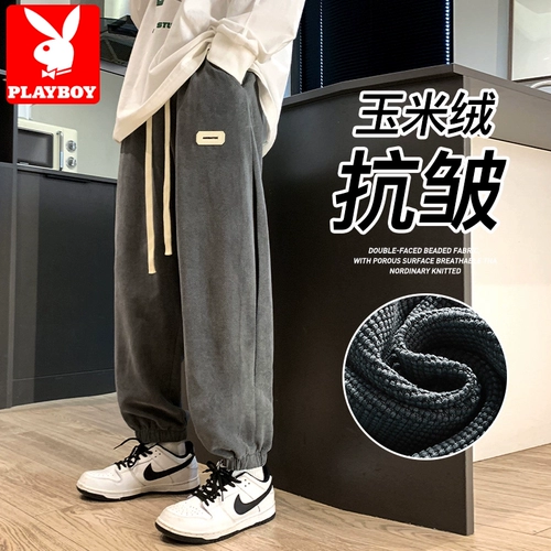 Playboy, мужские утепленные демисезонные джинсы с начесом, штаны для отдыха, оверсайз, подходит для подростков