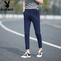 Playboy casual pants mens spring and autumn summer small feet pants Korean version of the trend slim all-match trousers nine points