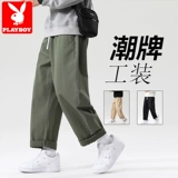 Playboy, хлопковые осенние трендовые флисовые штаны для отдыха, свободный прямой крой, в корейском стиле