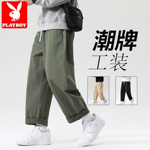 Playboy, хлопковые осенние трендовые флисовые штаны для отдыха, свободный прямой крой, в корейском стиле