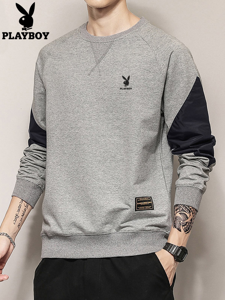 Playboy sweater men's spring and autumn new round neck ins trend loose long sleeve hooded thin top clothes