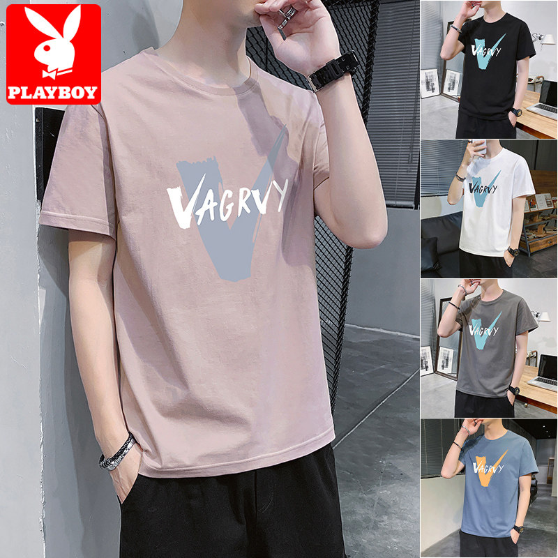 Playboy ice wire short sleeve t-shirt men summer thin tide teen loose cotton men half sleeve shirt
